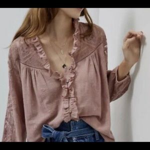 Anthropologie Forever That Girl Long Sleeve Pink/Salmon blouse Size 2